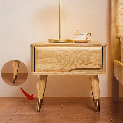 Modern Minimalist Rectangle Nightstand Ash Wood & Solid Wood Multi-Layer Board 1/2-Drawer Storage For Bedroom & Living Room