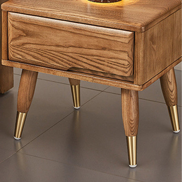 Modern Minimalist Rectangle Nightstand Ash Wood & Solid Wood Multi-Layer Board 1/2-Drawer Storage For Bedroom & Living Room