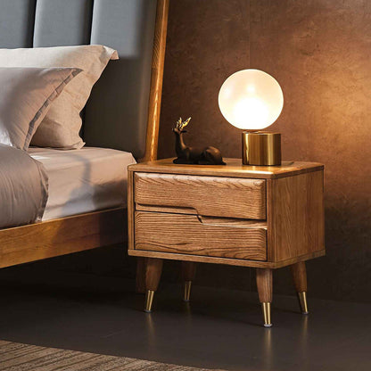 Modern Minimalist Rectangle Nightstand Ash Wood & Solid Wood Multi-Layer Board 1/2-Drawer Storage For Bedroom & Living Room