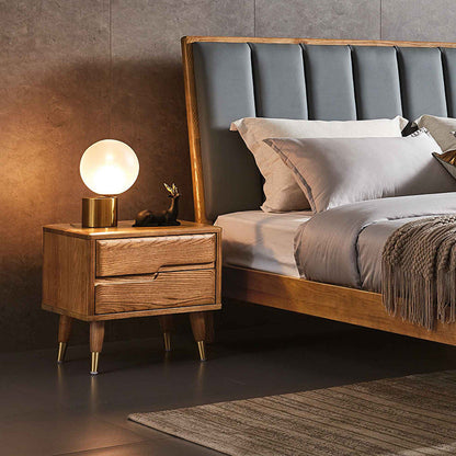 Modern Minimalist Rectangle Nightstand Ash Wood & Solid Wood Multi-Layer Board 1/2-Drawer Storage For Bedroom & Living Room