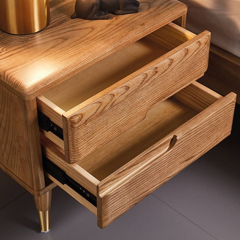 Modern Minimalist Rectangle Nightstand Ash Wood & Solid Wood Multi-Layer Board 1/2-Drawer Storage For Bedroom & Living Room