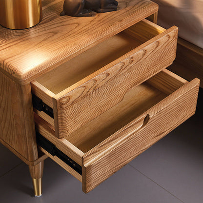 Modern Minimalist Rectangle Nightstand Ash Wood & Solid Wood Multi-Layer Board 1/2-Drawer Storage For Bedroom & Living Room