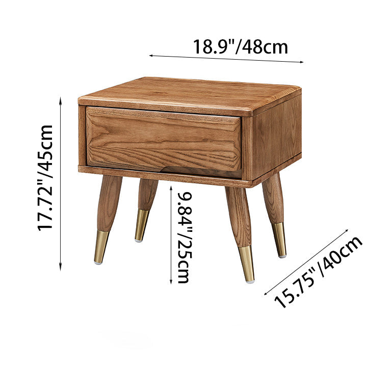 Modern Minimalist Rectangle Nightstand Ash Wood & Solid Wood Multi-Layer Board 1/2-Drawer Storage For Bedroom & Living Room