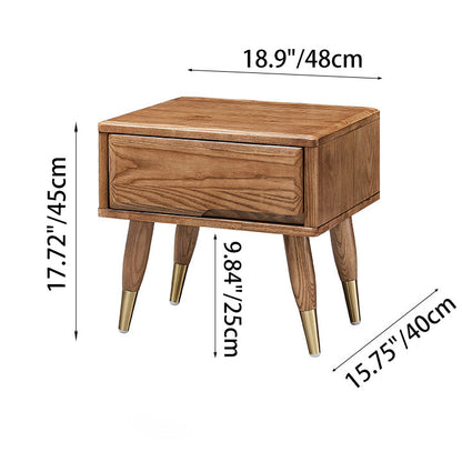Modern Minimalist Rectangle Nightstand Ash Wood & Solid Wood Multi-Layer Board 1/2-Drawer Storage For Bedroom & Living Room