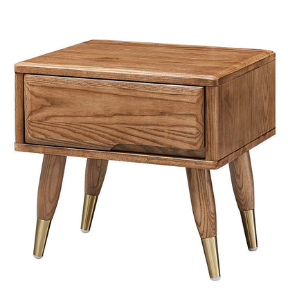 Modern Minimalist Rectangle Nightstand Ash Wood & Solid Wood Multi-Layer Board 1/2-Drawer Storage For Bedroom & Living Room