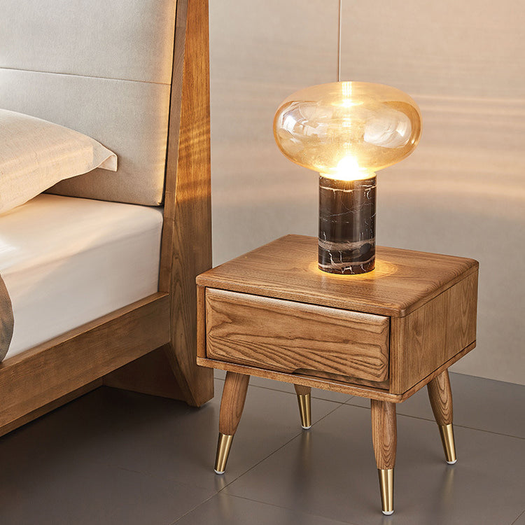 Modern Minimalist Rectangle Nightstand Ash Wood & Solid Wood Multi-Layer Board 1/2-Drawer Storage For Bedroom & Living Room
