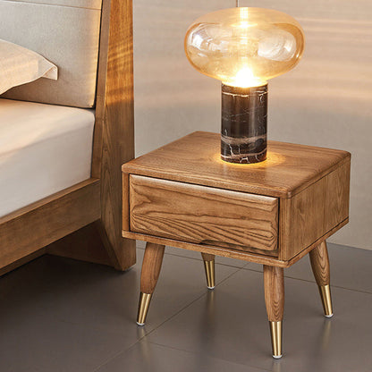 Modern Minimalist Rectangle Nightstand Ash Wood & Solid Wood Multi-Layer Board 1/2-Drawer Storage For Bedroom & Living Room