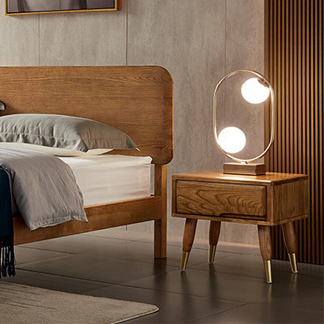 Modern Minimalist Rectangle Nightstand Ash Wood & Solid Wood Multi-Layer Board 1/2-Drawer Storage For Bedroom & Living Room