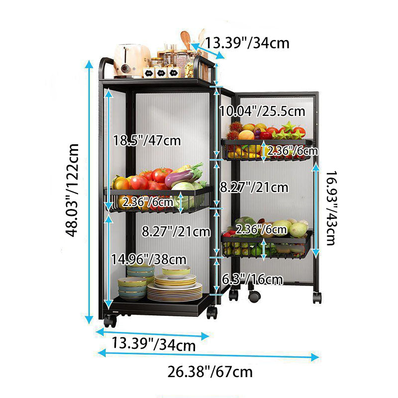 Modern Minimalist Carbon Steel & Glass Rectangular Storage Shelf With 5-Tier Rotating Shelves For Bedroom & Living Room