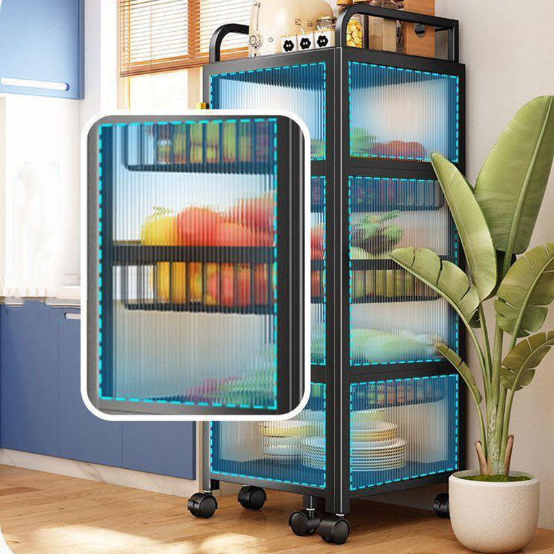 Modern Minimalist Carbon Steel & Glass Rectangular Storage Shelf With 5-Tier Rotating Shelves For Bedroom & Living Room