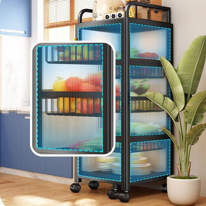 Modern Minimalist Carbon Steel & Glass Rectangular Storage Shelf With 5-Tier Rotating Shelves For Bedroom & Living Room
