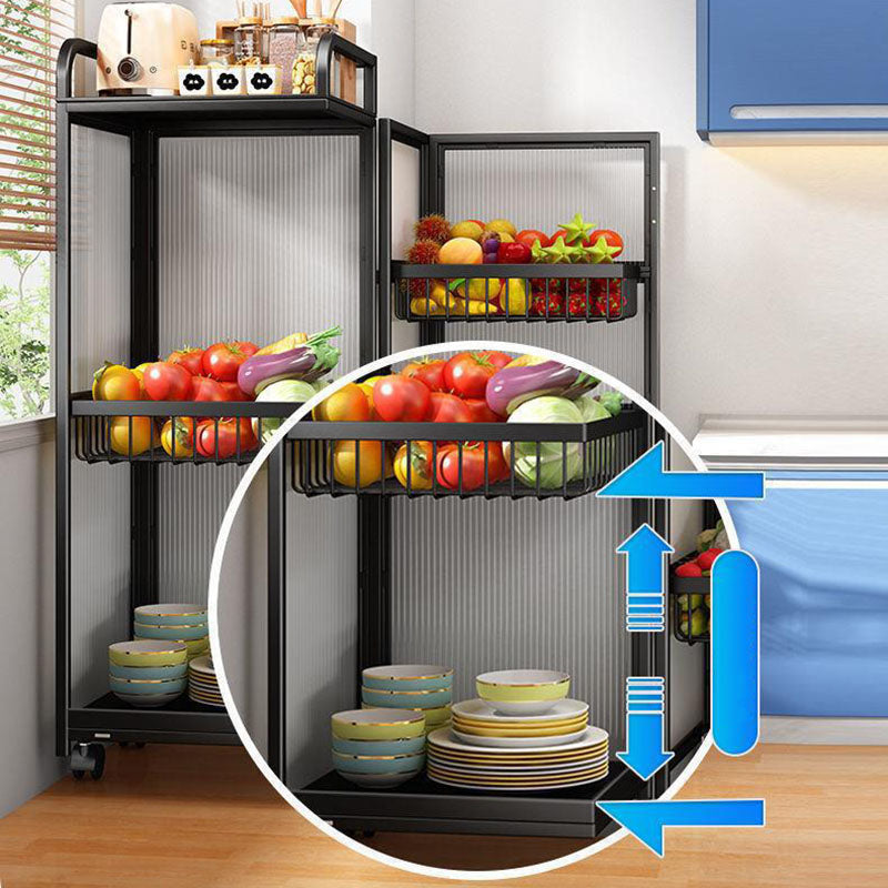 Modern Minimalist Carbon Steel & Glass Rectangular Storage Shelf With 5-Tier Rotating Shelves For Bedroom & Living Room