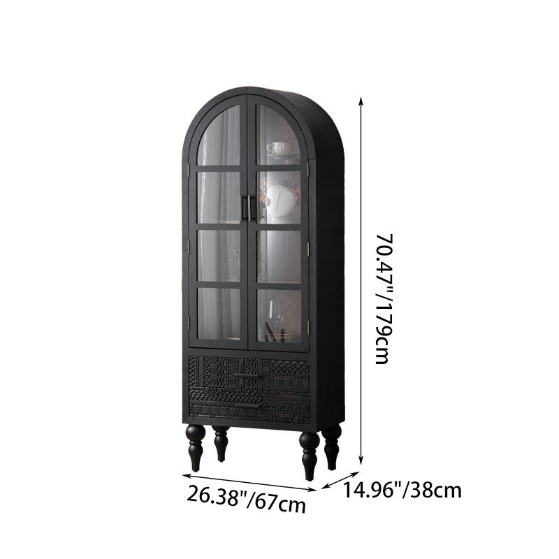Contemporary Scandinavian Arched Pine Wood MDF Glass Storage Cabinet With 2-Drawer For Bedroom & Living Room
