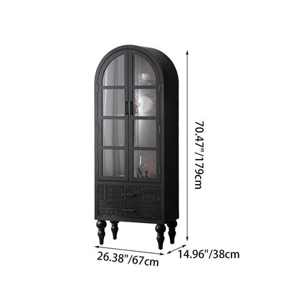 Contemporary Scandinavian Arched Pine Wood MDF Glass Storage Cabinet With 2-Drawer For Bedroom & Living Room