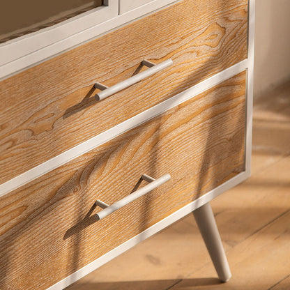 Traditional French Pine & MDF Rectangular Storage Cabinet With Enamel Glass Doors, 2 Drawers & 2 Compartments For Bedroom & Living Room
