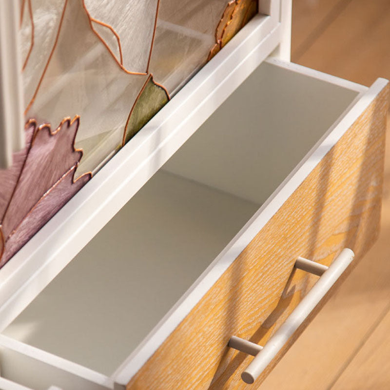 Traditional French Pine & MDF Rectangular Storage Cabinet With Enamel Glass Doors, 2 Drawers & 2 Compartments For Bedroom & Living Room