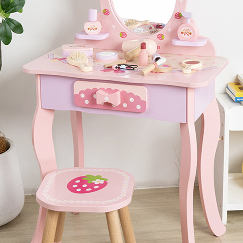 Contemporary Creative Kids MDF Rectangular Makeup Vanity Set With Drawer For Bedroom & Living Room