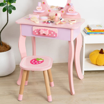 Contemporary Creative Kids MDF Rectangular Makeup Vanity Set With Drawer For Bedroom & Living Room