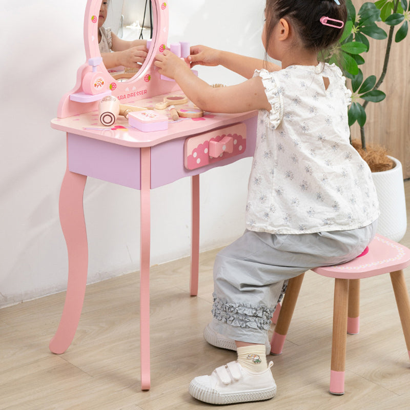 Contemporary Creative Kids MDF Rectangular Makeup Vanity Set With Drawer For Bedroom & Living Room