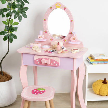 Contemporary Creative Kids MDF Rectangular Makeup Vanity Set With Drawer For Bedroom & Living Room