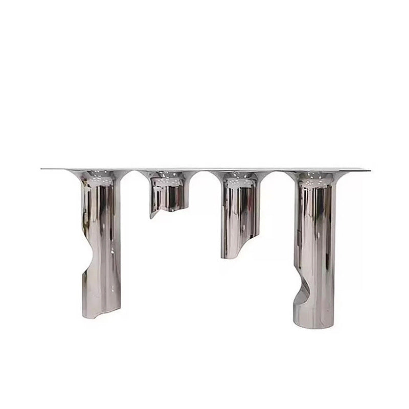 Contemporary Nordic Stainless Steel & Marble Rectangular Console Table With Single Shelf For Entryway, Living Room & Bedroom