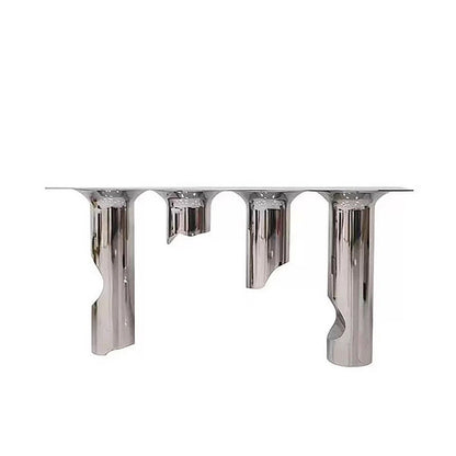 Contemporary Nordic Stainless Steel & Marble Rectangular Console Table With Single Shelf For Entryway, Living Room & Bedroom