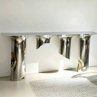 Contemporary Nordic Stainless Steel & Marble Rectangular Console Table With Single Shelf For Entryway, Living Room & Bedroom