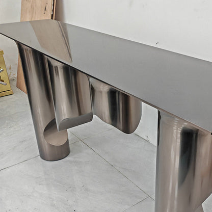 Contemporary Nordic Stainless Steel & Marble Rectangular Console Table With Single Shelf For Entryway, Living Room & Bedroom