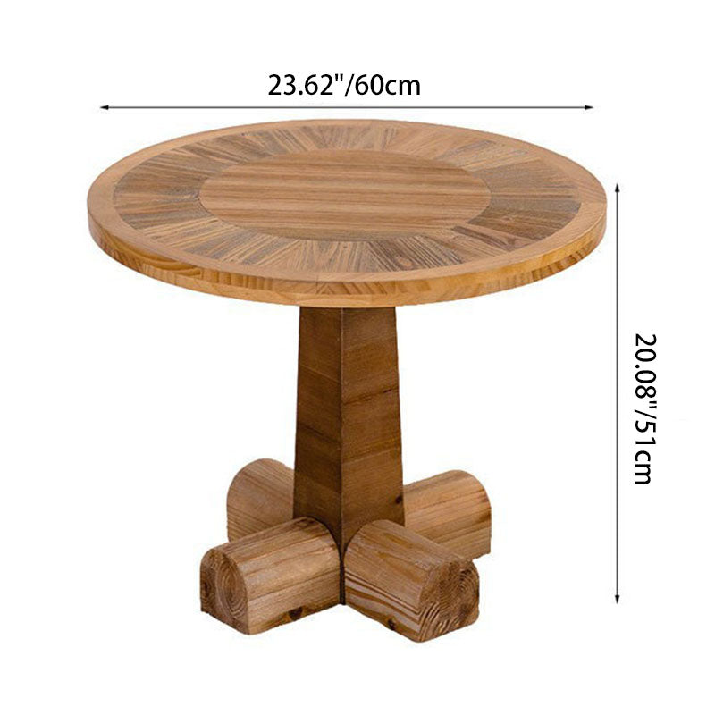 Traditional Vintage Pine & Fir Wood Round Coffee Table With 1 Layer For Living Room & Bedroom