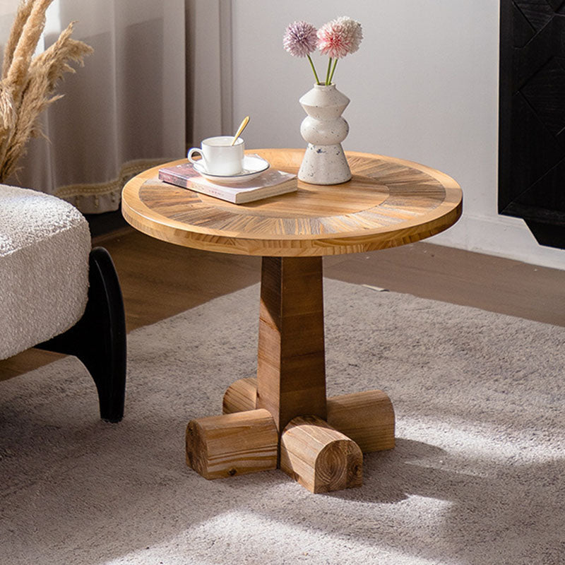 Traditional Vintage Pine & Fir Wood Round Coffee Table With 1 Layer For Living Room & Bedroom