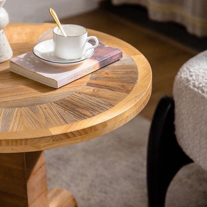 Traditional Vintage Pine & Fir Wood Round Coffee Table With 1 Layer For Living Room & Bedroom
