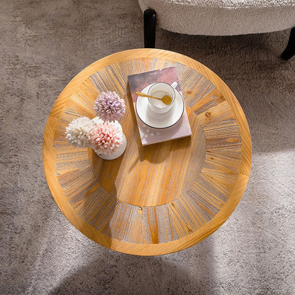 Traditional Vintage Pine & Fir Wood Round Coffee Table With 1 Layer For Living Room & Bedroom