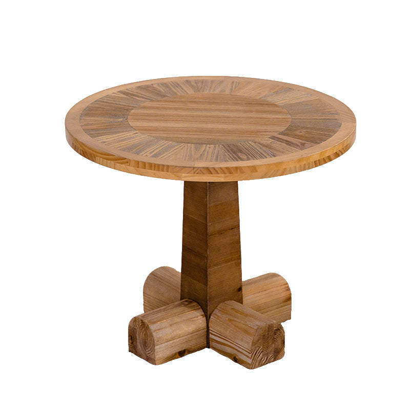 Traditional Vintage Pine & Fir Wood Round Coffee Table With 1 Layer For Living Room & Bedroom