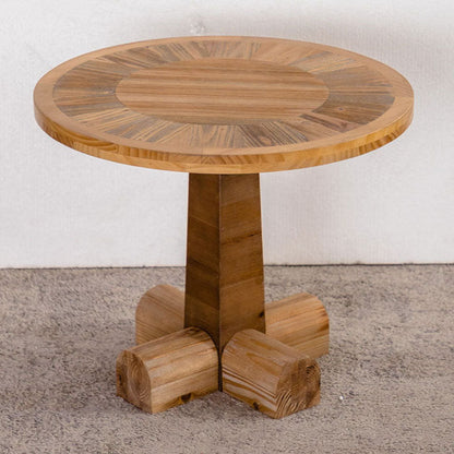 Traditional Vintage Pine & Fir Wood Round Coffee Table With 1 Layer For Living Room & Bedroom