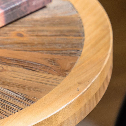 Traditional Vintage Pine & Fir Wood Round Coffee Table With 1 Layer For Living Room & Bedroom