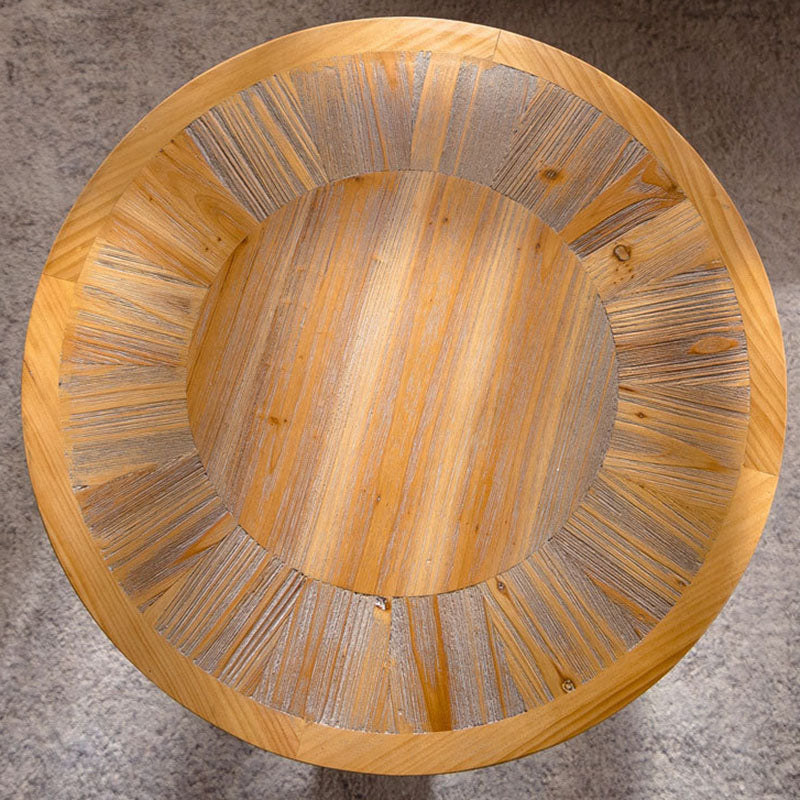 Traditional Vintage Pine & Fir Wood Round Coffee Table With 1 Layer For Living Room & Bedroom