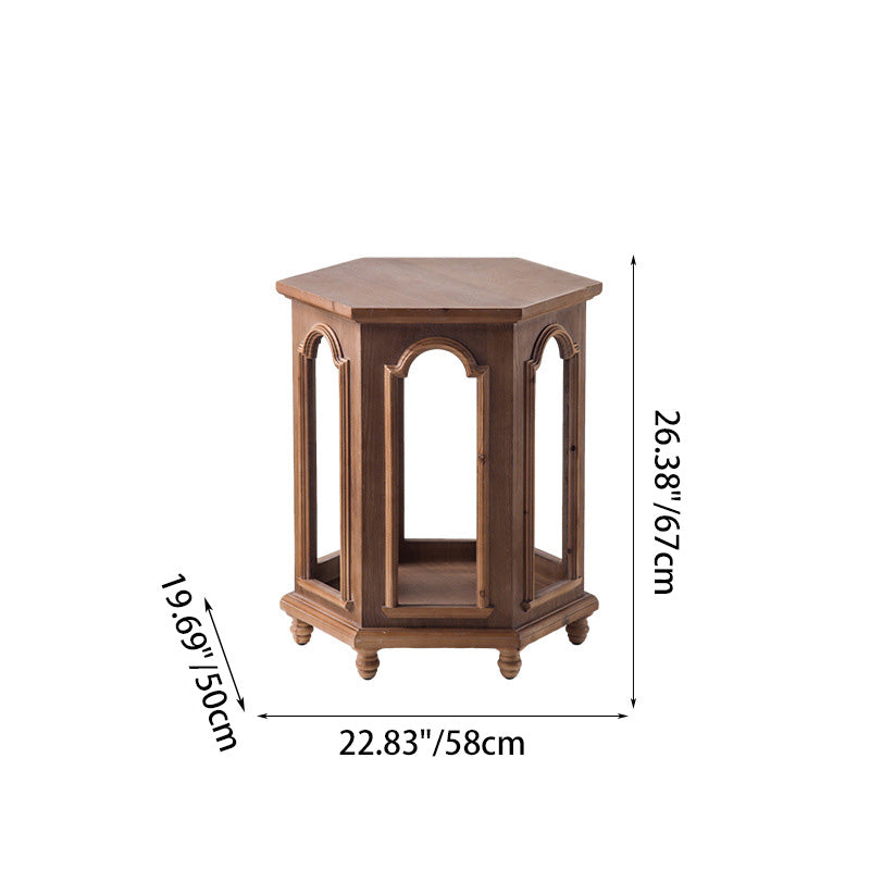 Traditional Chinese Pine Wood MDF Hexagonal Coffee Table With 2 Tiers For Living Room & Bedroom