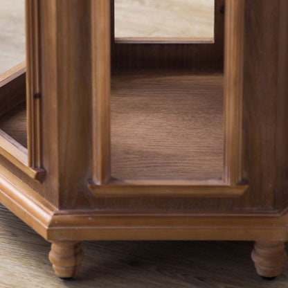 Traditional Chinese Pine Wood MDF Hexagonal Coffee Table With 2 Tiers For Living Room & Bedroom