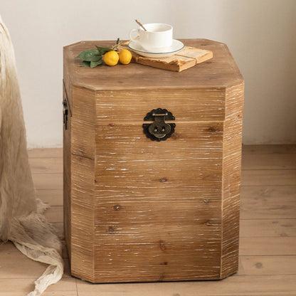 Traditional Vintage Fir Wood Octagonal Side Table With 1-Storage For Living Room & Bedroom