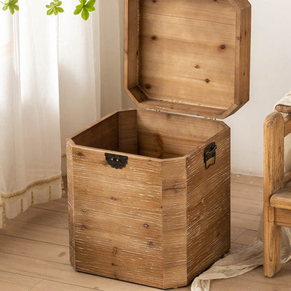 Traditional Vintage Fir Wood Octagonal Side Table With 1-Storage For Living Room & Bedroom