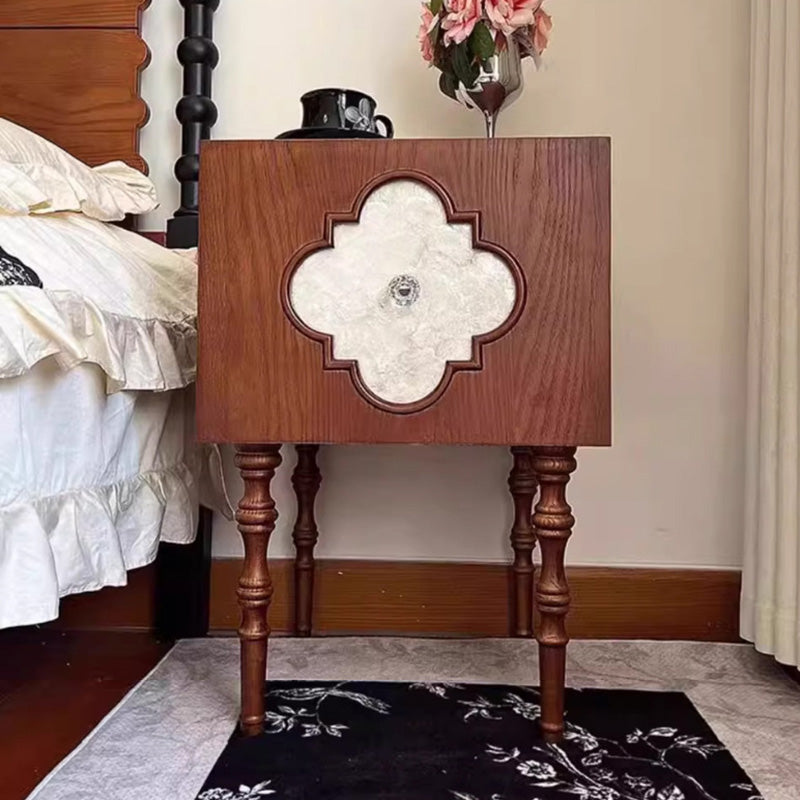 Traditional Chinese Ash Wood Square Nightstand Solid Wood Multi-Layer Board Storage Cabinet With Crystal Accents For Bedroom & Living Room