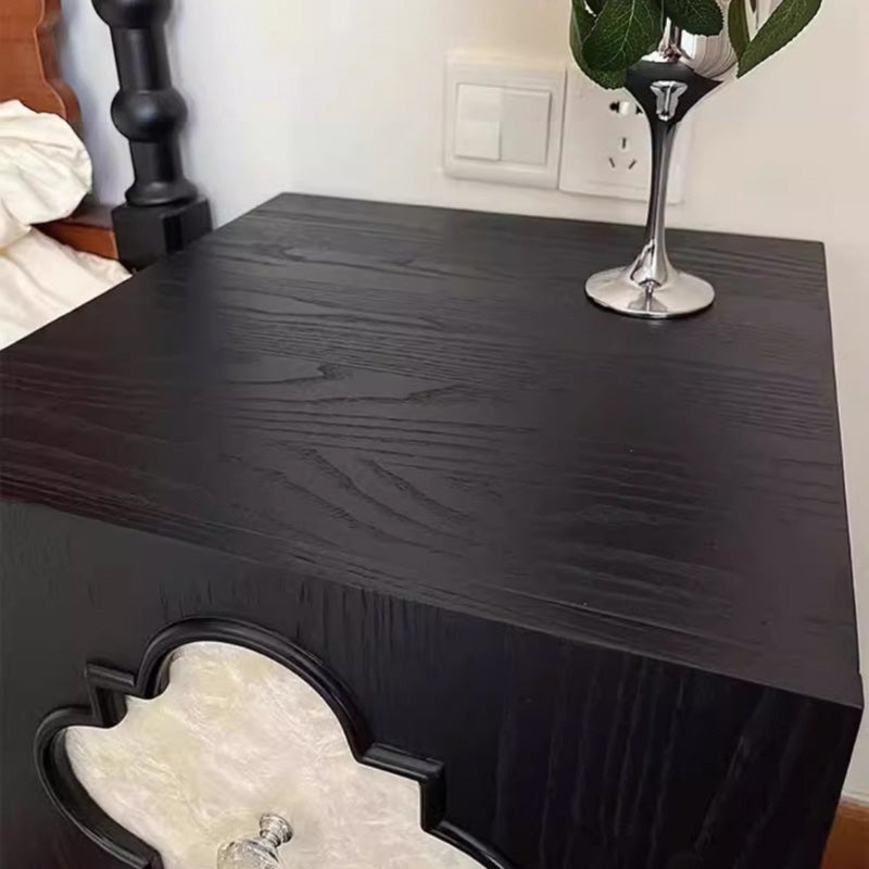 Traditional Chinese Ash Wood Square Nightstand Solid Wood Multi-Layer Board Storage Cabinet With Crystal Accents For Bedroom & Living Room