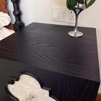 Traditional Chinese Ash Wood Square Nightstand Solid Wood Multi-Layer Board Storage Cabinet With Crystal Accents For Bedroom & Living Room
