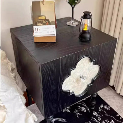 Traditional Chinese Ash Wood Square Nightstand Solid Wood Multi-Layer Board Storage Cabinet With Crystal Accents For Bedroom & Living Room