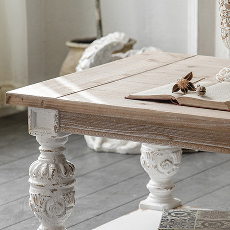 Modern Shabby Chic Rectangular Fir Wood, Artificial Board & Magnesium Oxide Coffee Table With 1/2-Tier Design For Living Room & Bedroom