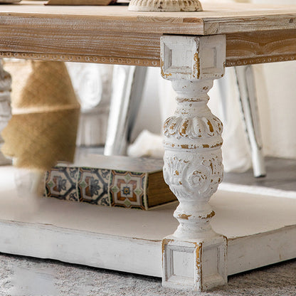 Modern Shabby Chic Rectangular Fir Wood, Artificial Board & Magnesium Oxide Coffee Table With 1/2-Tier Design For Living Room & Bedroom