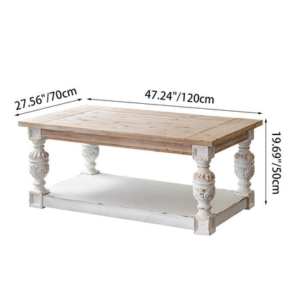 Modern Shabby Chic Rectangular Fir Wood, Artificial Board & Magnesium Oxide Coffee Table With 1/2-Tier Design For Living Room & Bedroom