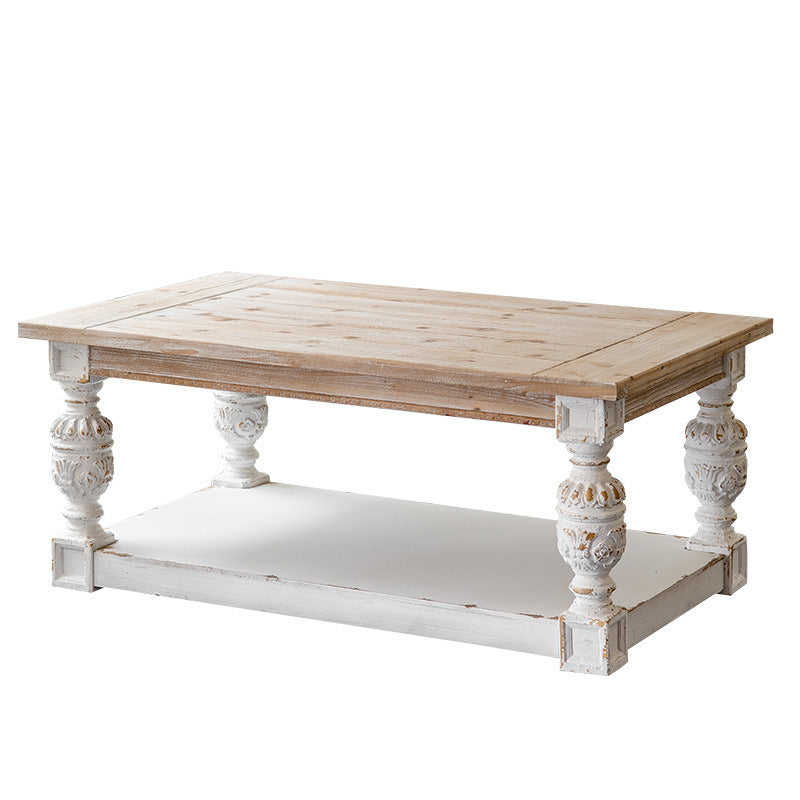 Modern Shabby Chic Rectangular Fir Wood, Artificial Board & Magnesium Oxide Coffee Table With 1/2-Tier Design For Living Room & Bedroom
