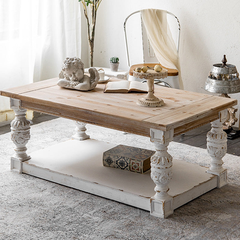 Modern Shabby Chic Rectangular Fir Wood, Artificial Board & Magnesium Oxide Coffee Table With 1/2-Tier Design For Living Room & Bedroom