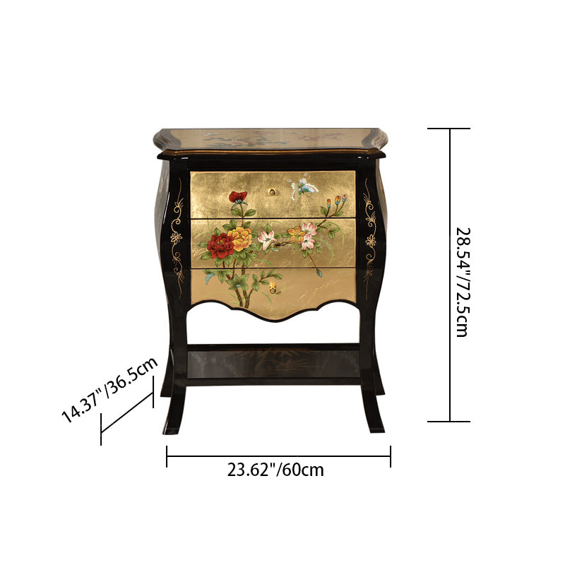 Traditional Chinese MDF Birch Rectangular Side Table With 3-Drawer 2-Tier Storage For Living Room & Bedroom